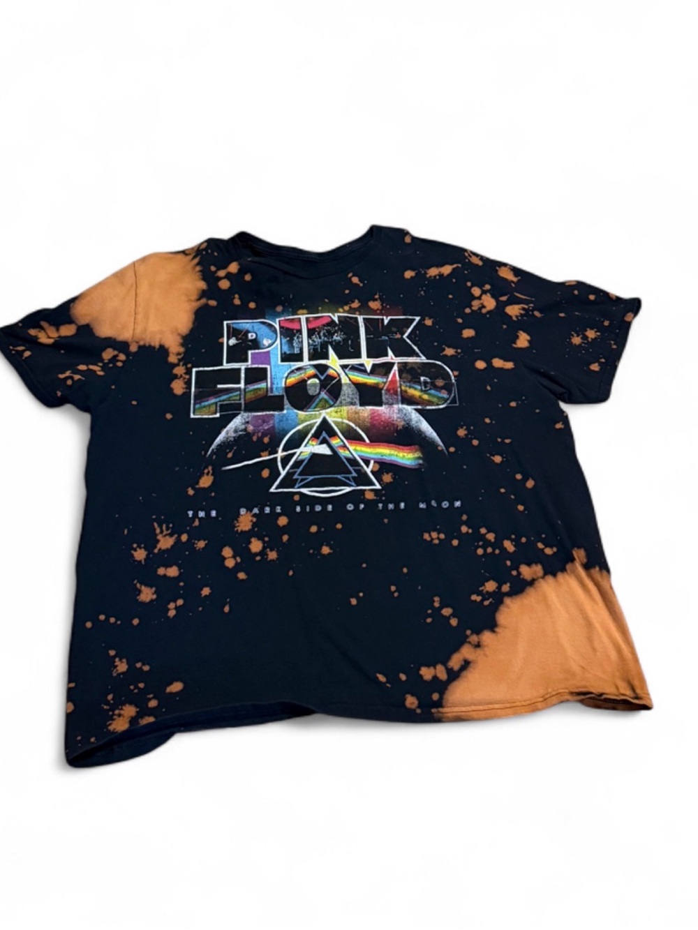 Pink Floyd Black Tee with Bleach Splatter